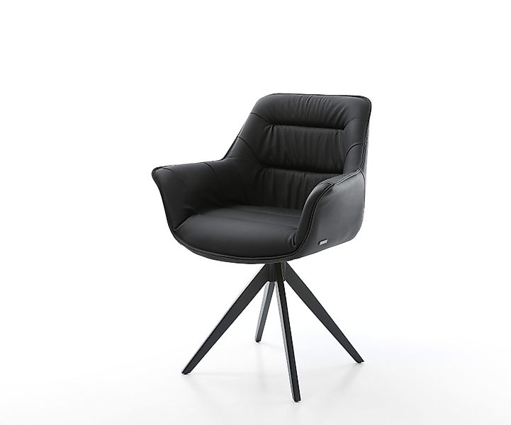 Esszimmerstuhl Kaira-Flex Echt-Leder Schwarz Kreuzgestell kantig Schwarz günstig online kaufen