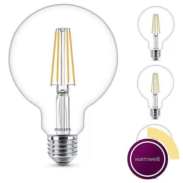 Philips LED Lampe ersetzt 60W, E27 Globe G93, klar -Filament, warmweiß, 806 günstig online kaufen