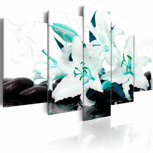 artgeist Wandbild Turquoise lilies and stones mehrfarbig Gr. 200 x 100 günstig online kaufen