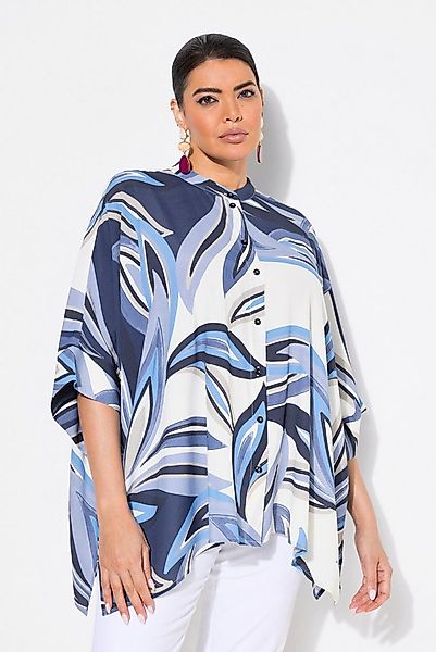 Ulla Popken Hemdbluse Bluse Blätter Oversized Stehkragen Halbarm günstig online kaufen