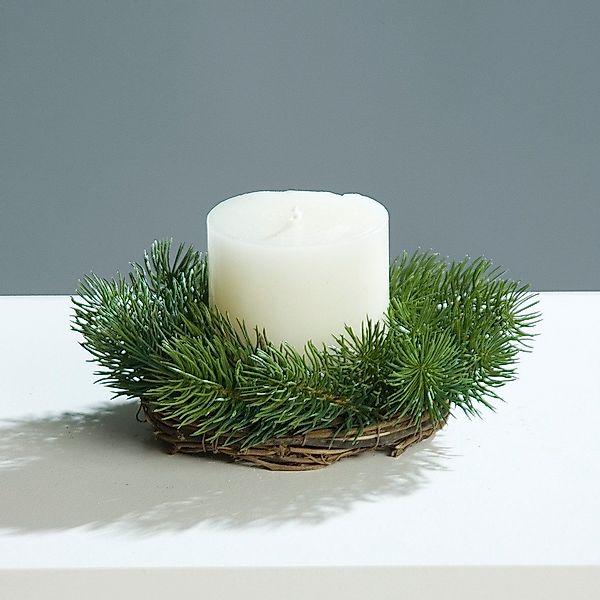 Winterliche Kunstpflanze Tannen-Kerzenring ca. 16cm Tannenkranz, günstig online kaufen