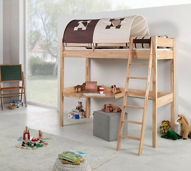 Natur24 Kinderbett Hochbett Renate Buche Massiv Natur lackiert Schreibtisch günstig online kaufen