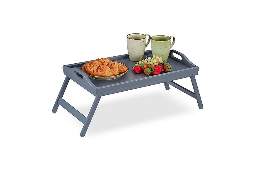 relaxdays Tabletttisch Bambus Betttablett grau günstig online kaufen