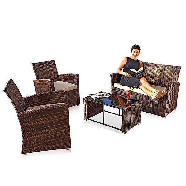 Melko Sitzgruppe Sitzgarnitur Sitzgruppe Polyrattan Gartenmöbel günstig online kaufen