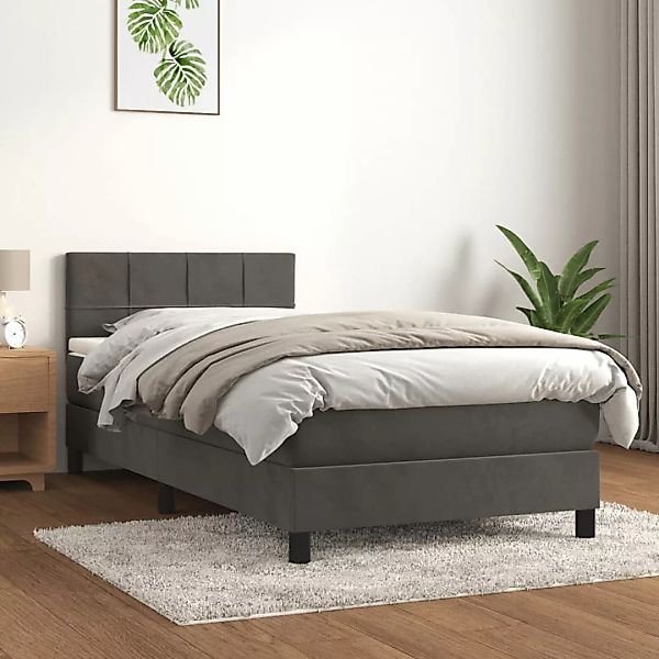 vidaXL Boxspringbett Boxspringbett mit Matratze Dunkelgrau 100x200 cm Samt günstig online kaufen