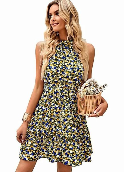 ZWY Midikleid Damen Neckholder-Blumenkleid, ärmelloses Tunika-Kleid (Kleide günstig online kaufen