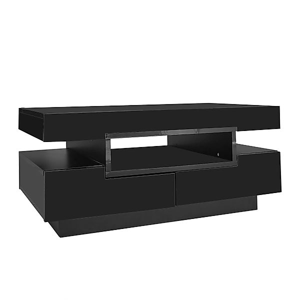 Couchtisch Schwarz LED-Lichtleiste 80x50 cm mit 4 Schubladen, Großer Staura günstig online kaufen
