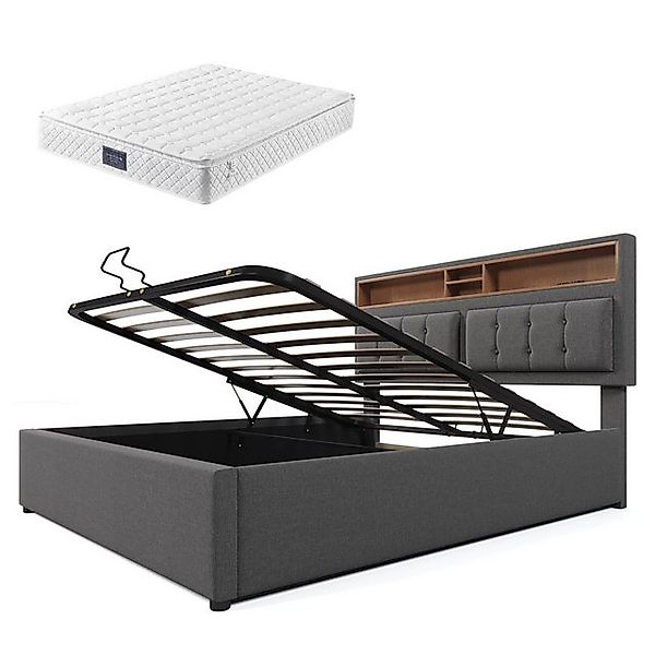 Gotagee Polsterbett Doppelbett USB C Stauraumbetten Leinen Jugendbett 140x2 günstig online kaufen