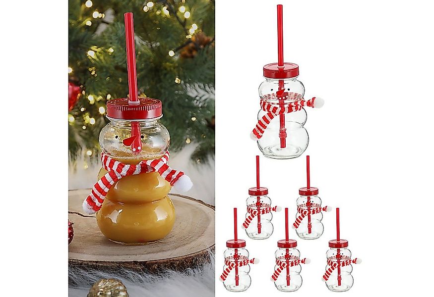 CEPEWA Deko-Glas Trinkglas Schneemann 6er Set Trinkhalm Ø7cm 260ml Motivgla günstig online kaufen