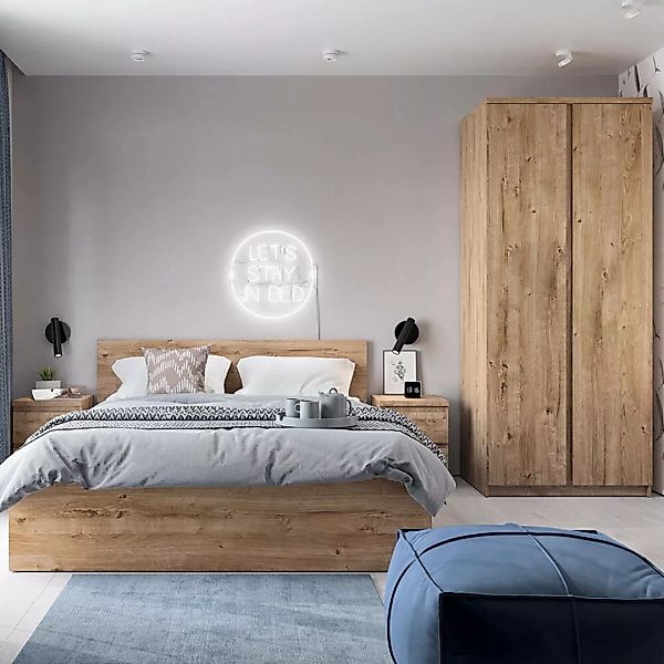 Schlafzimmermöbel Set in Eiche Nb. FORTALEZA-129, Bett 140x200cm mit aufkla günstig online kaufen