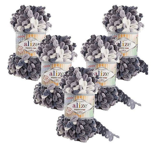 Alize 5 x ALIZE Puffy Fine Color Häkelwolle, 14,6 m (500 Meter), Deckengarn günstig online kaufen