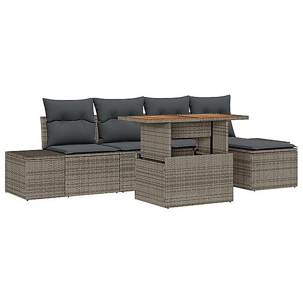 vidaXL Loungesofa 6-teiliges Garten-Esszimmer-Set mit Kissen Grau Poly Ratt günstig online kaufen