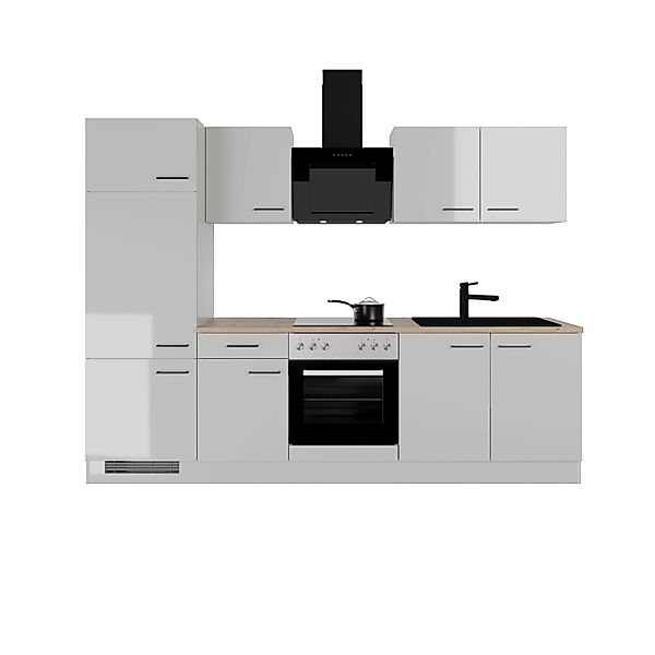Flex-Well Exclusiv Küchenzeile Lund 270 cm Lichtgrau glänzend-Rauchgrau günstig online kaufen