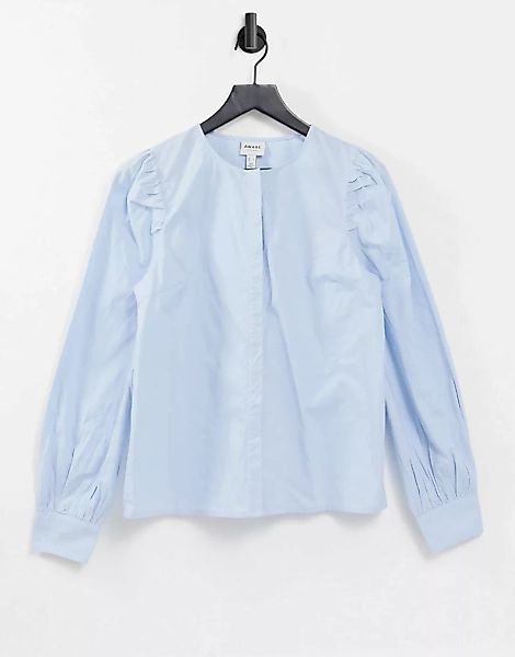 Vero Moda – Aware – Blaues Hemd ohne Kragen-Weiß günstig online kaufen
