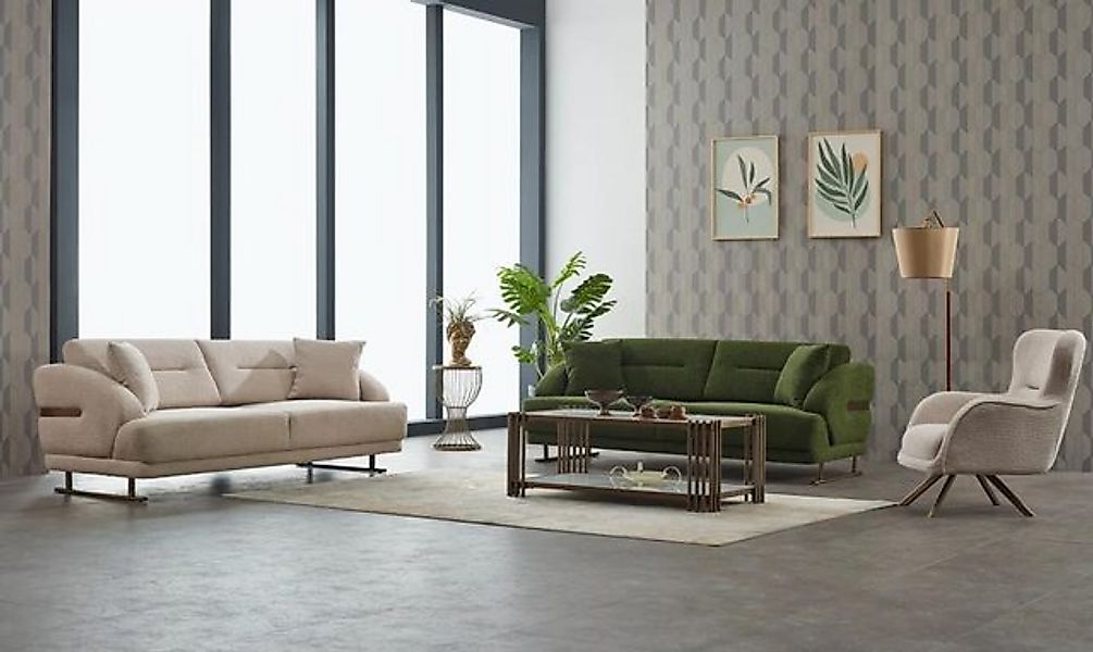 JVmoebel Sofa Komplette Couchgarnitur Polstersofa Dreisitzer Sessel Grün St günstig online kaufen
