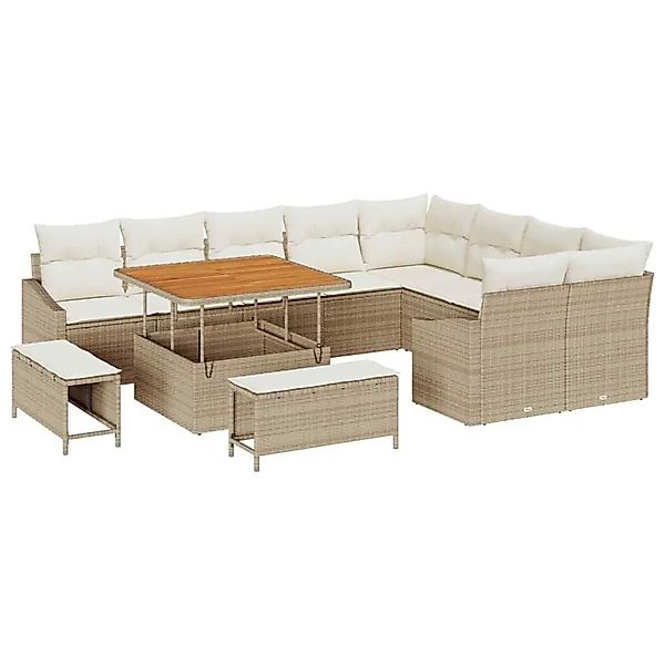 vidaXL Gartensofa-Set mit Kissen mit Speicher 12 Stk Beige Poly Rattan 3364 günstig online kaufen