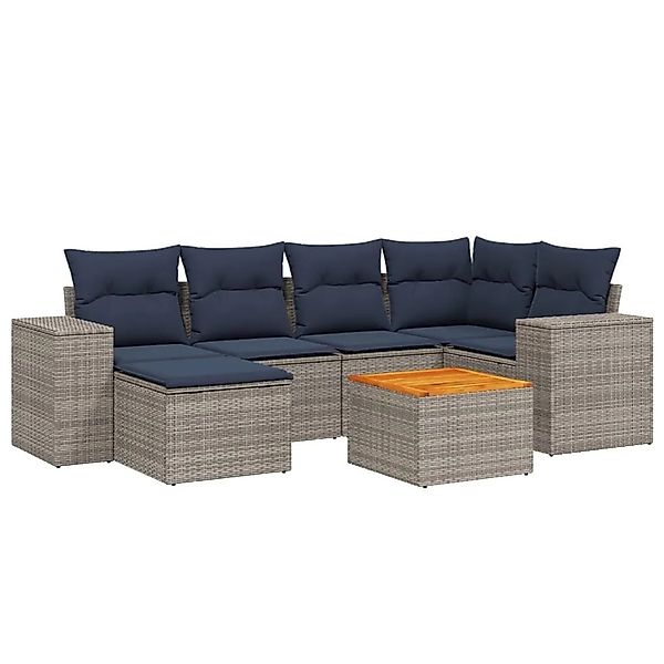 vidaXL 7-Tlg Gartensofa-Set mit Kissen Grau Polyrattan 3225550 günstig online kaufen