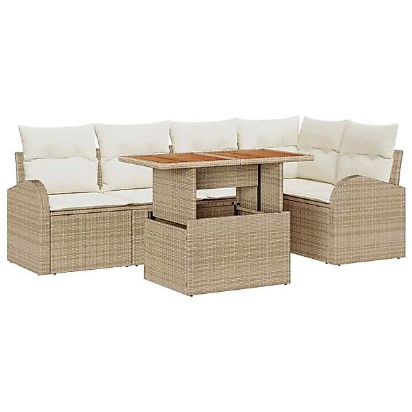 vidaXL Garten-Sofa-Set mit Speicher 6-Tlg Beige Poly Rattan 3358325 günstig online kaufen