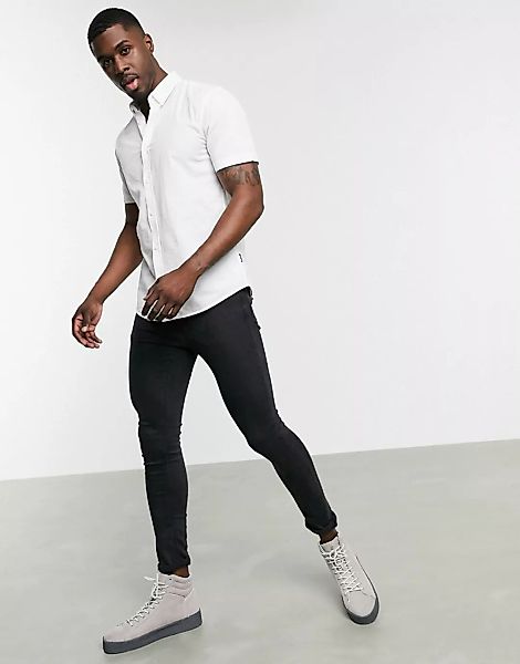 Only & Sons – Kurzärmliges Baumwollhemd mit Stretch-Anteil in Weiß günstig online kaufen
