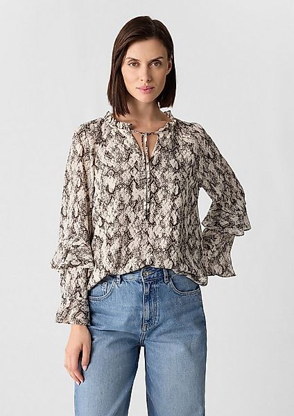 comma Langarmbluse Bluse Bedruckte Chiffonbluse mit femininen Volants günstig online kaufen