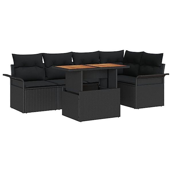 vidaXL Loungesofa 6-tlg. Garten-Essgruppe mit Kissen Schwarz Poly Rattan, 6 günstig online kaufen