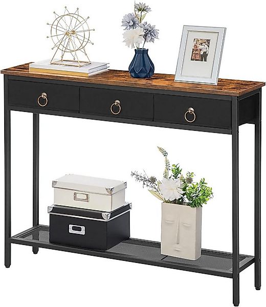 Hoobro Konsolentisch (100×25×80 cm mit 3 Schubladen, Flurtisch aus Holz & M günstig online kaufen