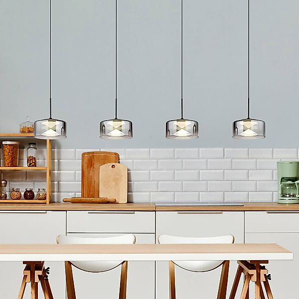 LED-Hängeleuchte Belinda, Länge 105 cm, rauchgrau, 4-flg. günstig online kaufen