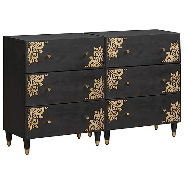 vidaXL Sideboard 2 Stk Schwarz 60 x 33 x 75 cm Massivholz Mango 3310157 günstig online kaufen
