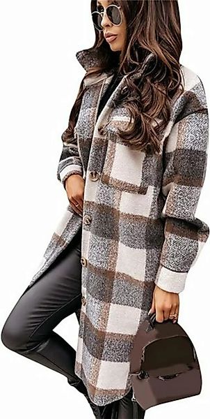 KIKI Wintermantel Damen Lässige Karierte Mode Jacken Lang Knöpfen Karierte günstig online kaufen