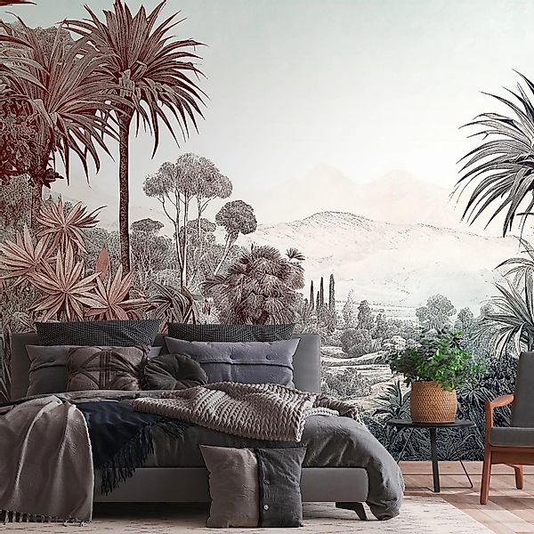 PROFHOME 399031-GU Fototapete Dschungel Matt Braun Blau Weiß 3,71 m x 2,8 m günstig online kaufen