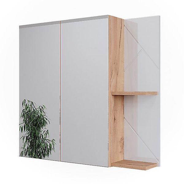 Vicco Badspiegelschrank Irma Goldkraft Eiche/Weiß Hochglanz 80 x 75 cm günstig online kaufen