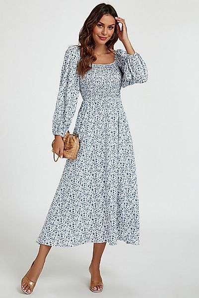 FS Collection Midikleid Damen Midikleid Print eckiger Ausschnitt gerafft Vi günstig online kaufen