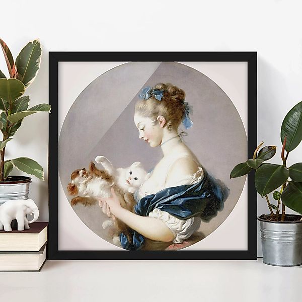 Bild mit Rahmen Kunstdruck - Quadrat Jean Honoré Fragonard - Mädchen mit Hu günstig online kaufen