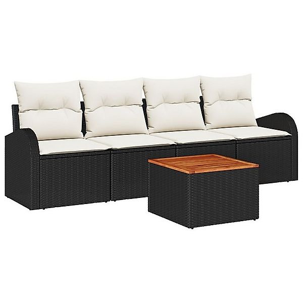 vidaXL Loungesofa 5-teilige Garten Sofa Set mit Kissen Schwarz Poly Rattan, günstig online kaufen