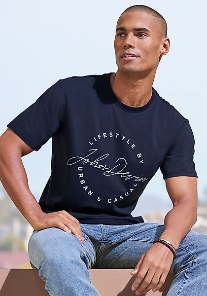 John Devin T-Shirt Rundhalsshirt mit Print aus reiner Baumwolle günstig online kaufen