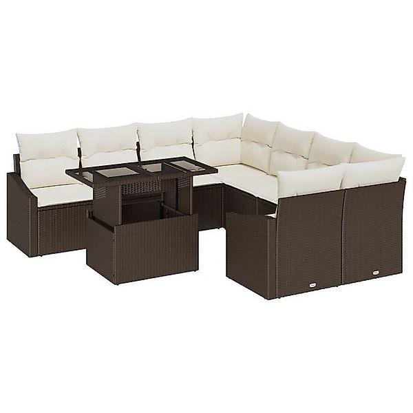 vidaXL Loungesofa 9-tlg. Garten-Sofagarnitur mit Kissen Braun Poly Rattan, günstig online kaufen