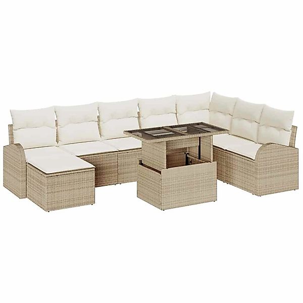 vidaXL Garten-Sofa-Set mit Speicher 9-Tlg Beige Poly Rattan 3357434 günstig online kaufen