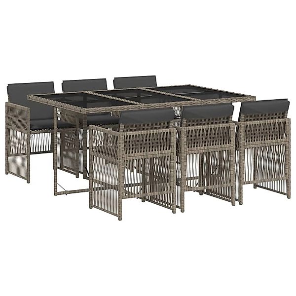 vidaXL 7-Tlg Garten-Essgruppe mit Kissen Grau Poly Rattan 3210908 günstig online kaufen