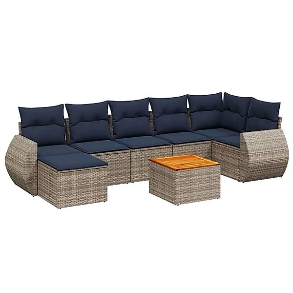vidaXL 8-Tlg Gartensofa-Set mit Kissen Grau Polyrattan 3225116 günstig online kaufen