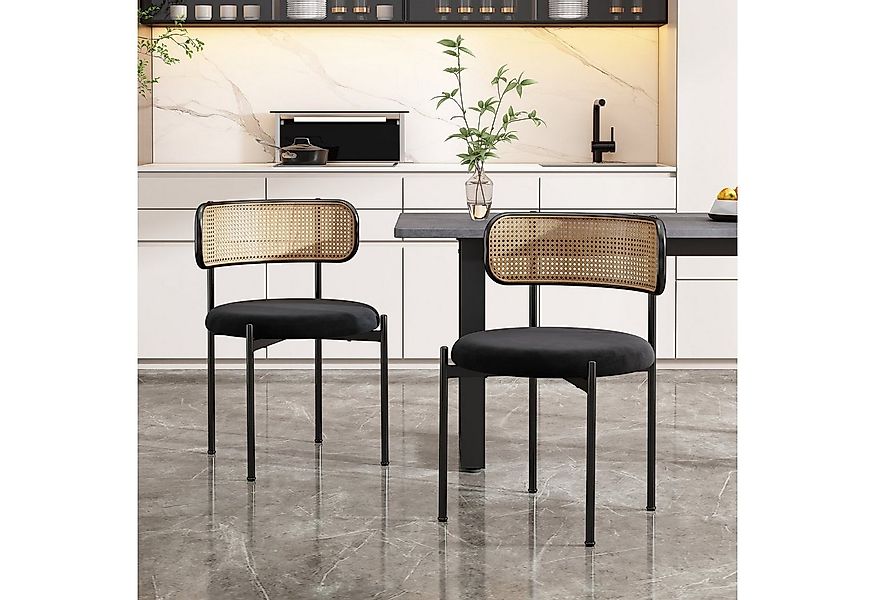 Flieks Esszimmerstuhl (2 St), 2er Set Rattanstuhl Polsterstuhl Wohnzimmerst günstig online kaufen