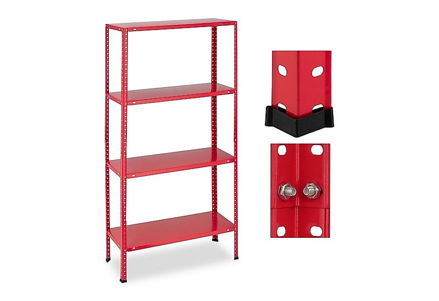 relaxdays Schwerlastregal Rotes Schwerlastregal mit 4 Ebenen günstig online kaufen
