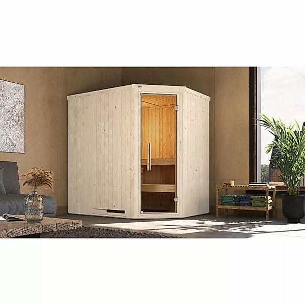 Weka Elementsauna Varberg Trend 1 Weiß Sparset 4,5 kW BioS Glastür günstig online kaufen