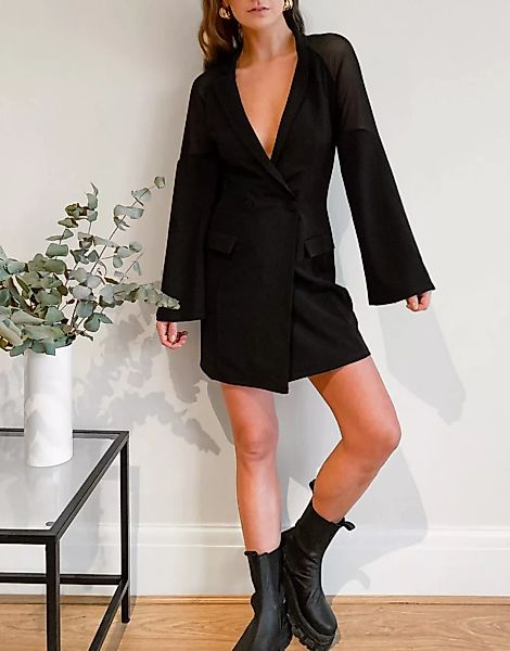 ASOS DESIGN – Schulterfreies Oversize-Minikleid in Schwarz im Smokingstil m günstig online kaufen