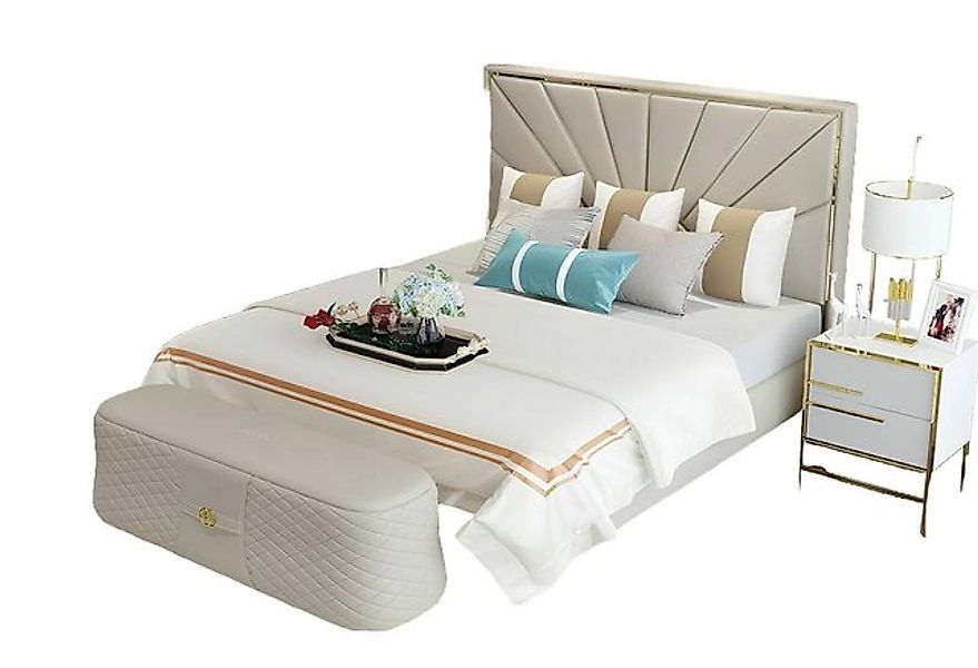 JVmoebel Bett Betten Polster Doppel Ehe Hotel Leder Schlafzimmer Grau, Made günstig online kaufen