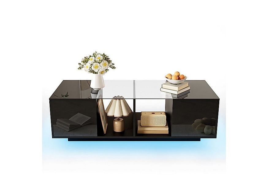 Merax Couchtisch hochglanz mit LED-Beleuchtung und Stauraum (mit offenem St günstig online kaufen