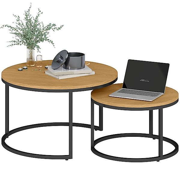 HOMCOM Set mit 2 ineinander verstaubbaren Beistelltischen, runder Couchtisc günstig online kaufen