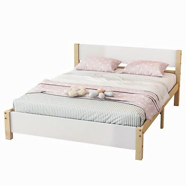 MODFU Holzbett Kinderbett Einzelbett, Kiefernholzrahmen mit Mittelfuß (140x günstig online kaufen