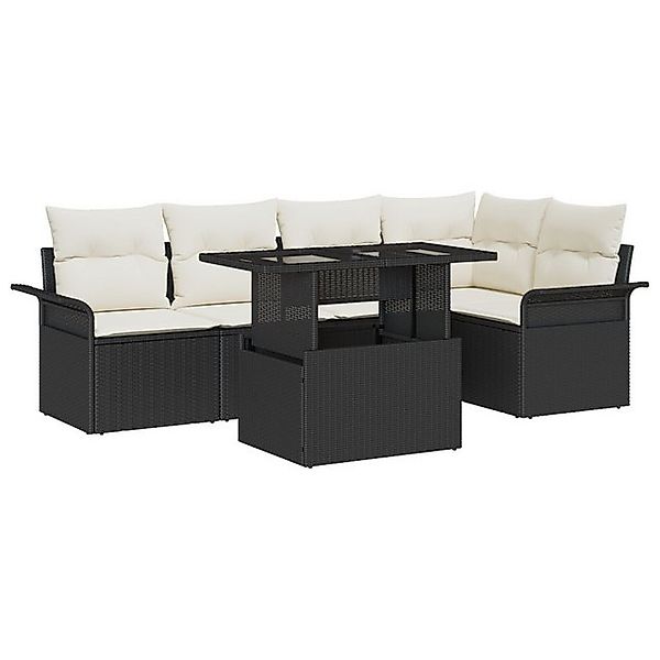 vidaXL Loungesofa 6-tlg. Garten-Sofagarnitur mit Kissen Schwarz Poly Rattan günstig online kaufen