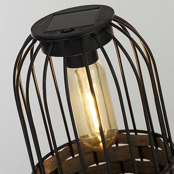 Solar-LED-Terrassenleuchte Tahoa, 26cm, grau, Rattan, IP44 günstig online kaufen