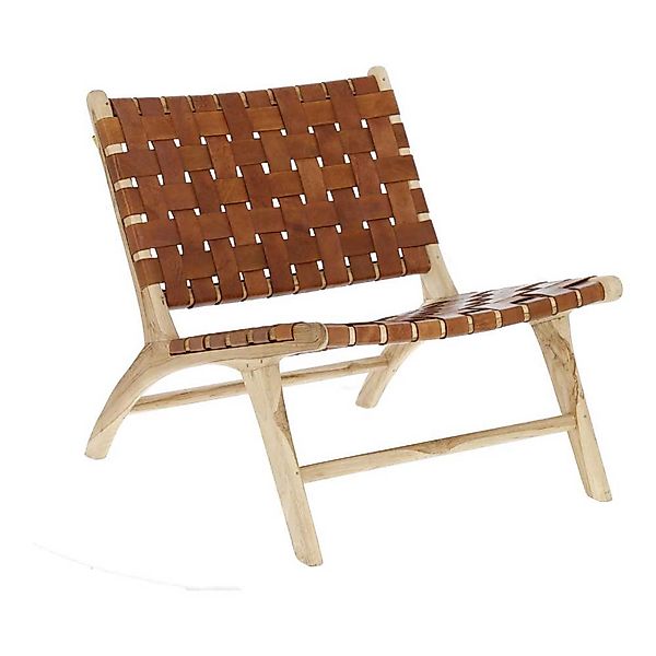 Sessel aus Teak Massivholz braunem Echtleder günstig online kaufen